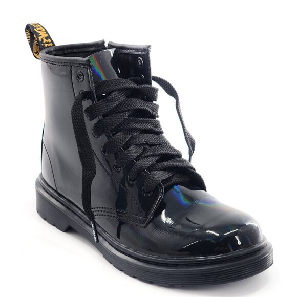 DR. MARTENS Unisex Kids 1460 Rainbow Patent Leather Lace Up Boots Black - Picture 3 of 8